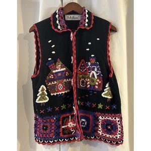 Vintage Bellepoint Quilted‎ Christmas Vest Size Large